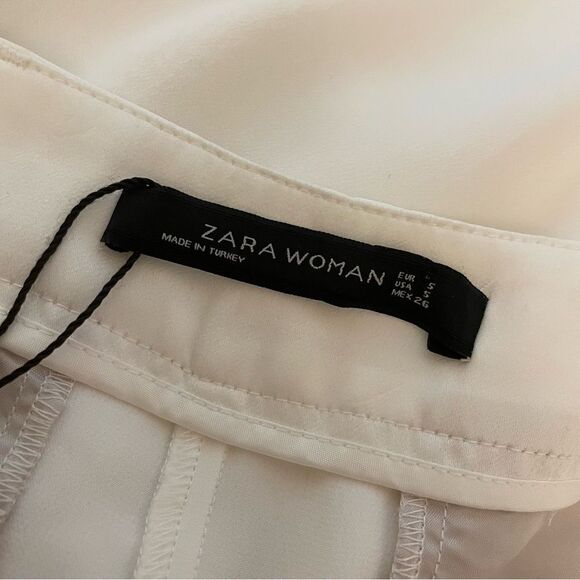 Zara White Satin High Rise Pleated Ankle Pants Size Small NWT - Picture 7 of 8